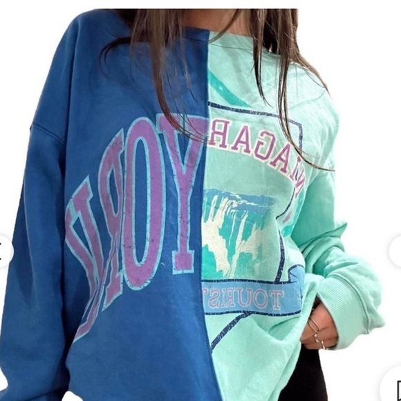 Oversized Sweatshirt Colorblock Niagara Falls NY Wild Fable Blue & Green new - Picture 2 of 9
